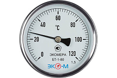 Термометр биметалический 0-120 С, (на трубу d-25-40мм, фиксация скобой)